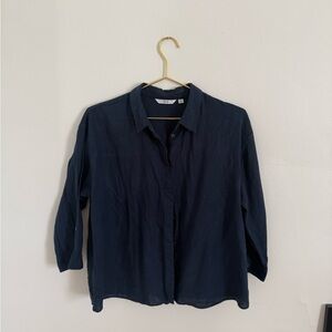 blue linen button down